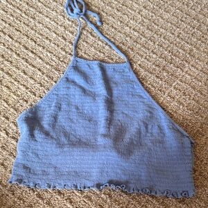 Free People Textured Blue Halter Top